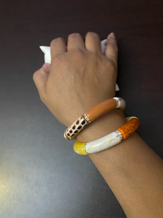 Handmade Accessories - Handmade bracelet Bangle Set - Orange, Yellow, Cream